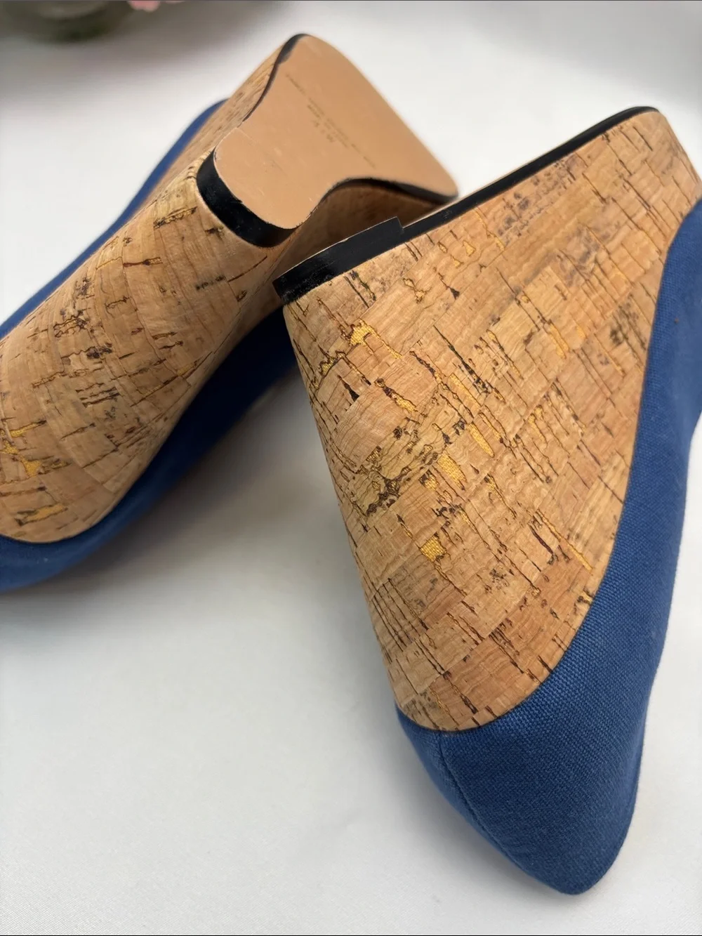 Cinderella Women’s 4.5W Ella Navy Blue‎ Peep-Toe Cork Wedges #398
